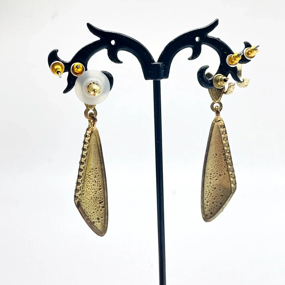 Pierced Earrings Lot of 3 Rhinestone Studs Gold Tone Hoops Cream Enamel Dangle